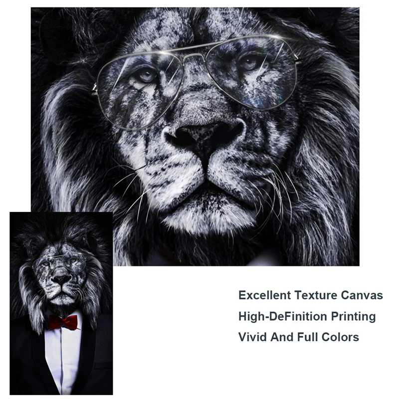 

Black Wild Lion in a Suit Canvas Art Posters And Prints Abstract Lion Smoking a Cigar Canvas Paintings On the Wall Art Pictures