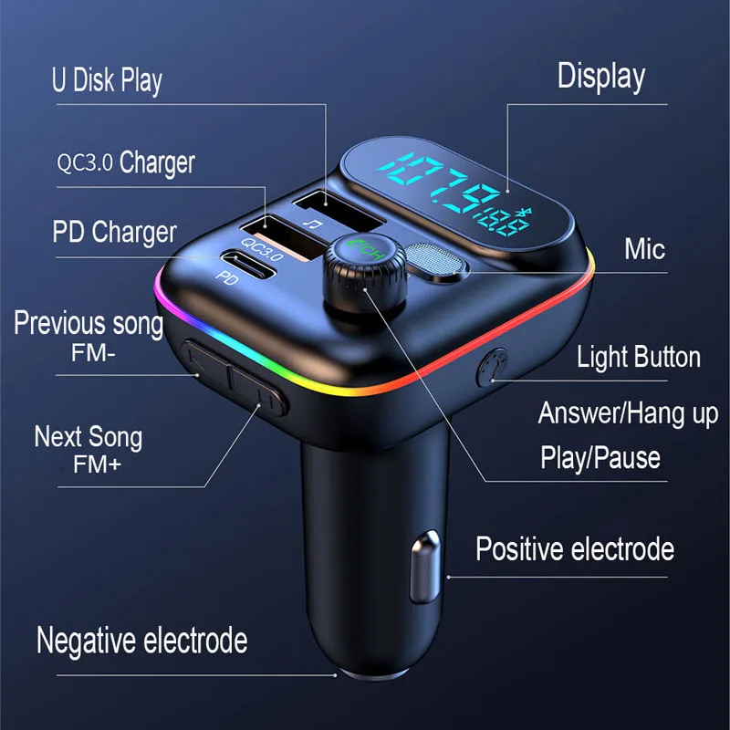 Автомобильный FM модульный MP3-плеер JaJaBor PD 18W Type C QC3.0 USB зарядное устройство