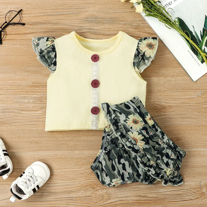 

Baby Girl Clothes Set Baby Clothes Newborn Clothing Sets Summer Fashion Clothes Camouflage Print Button Top + Shorts