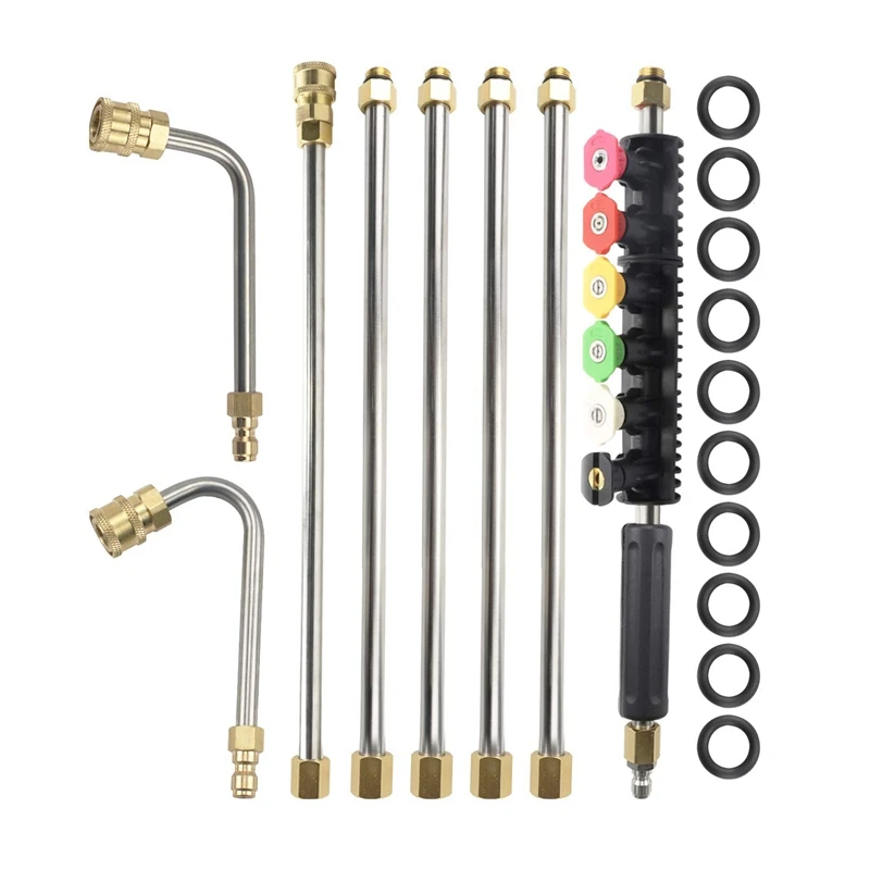 

Upgraded Version Pressure Washer Extension Wand Set, Replacable Power Washer Lance with 6 Spray Nozzle Tips Design,U Curved Rod,