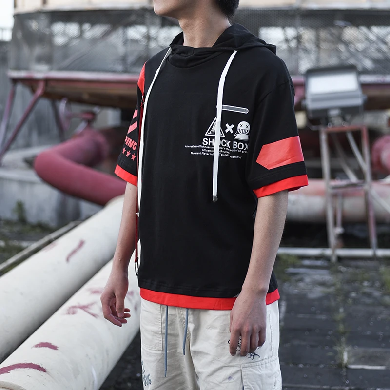 Футболка с капюшоном и коротким рукавом для мужчин женщин повседневная Модная