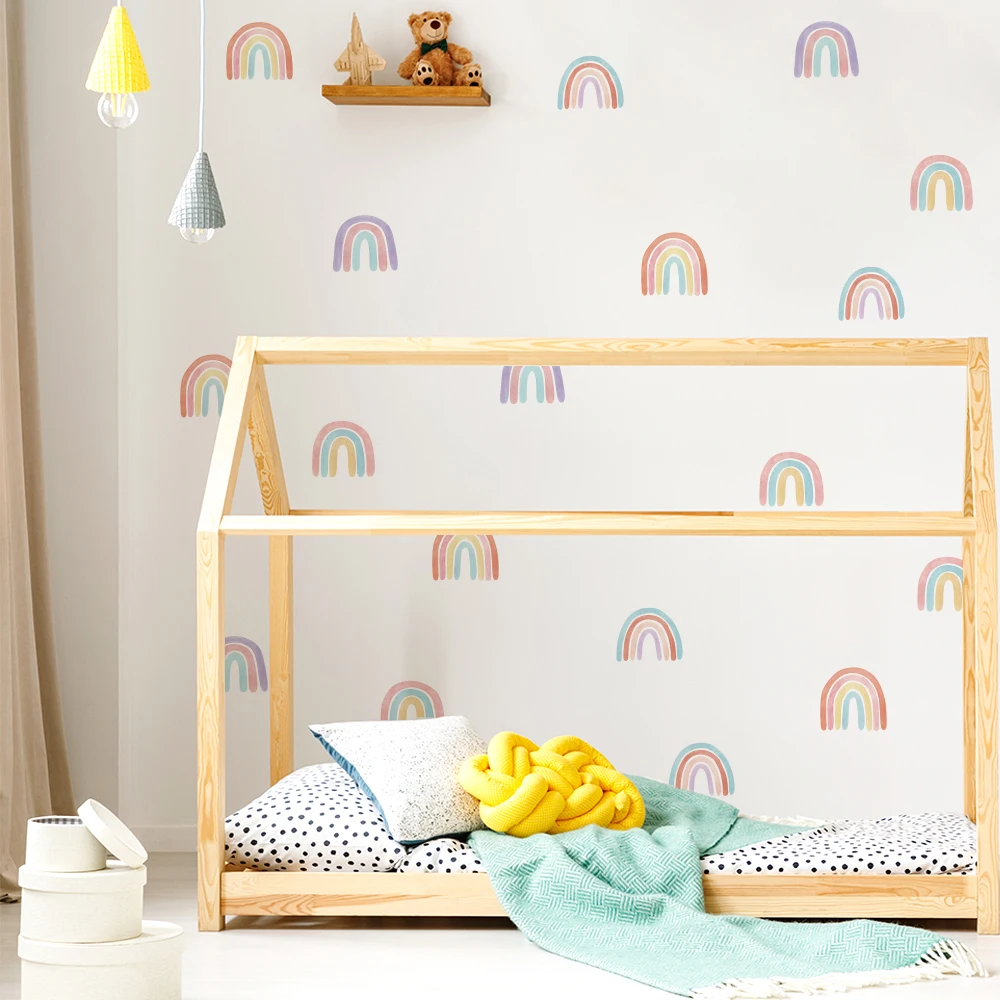 Радужные обои наклейки на стену для украшения детской комнаты трафареты стен