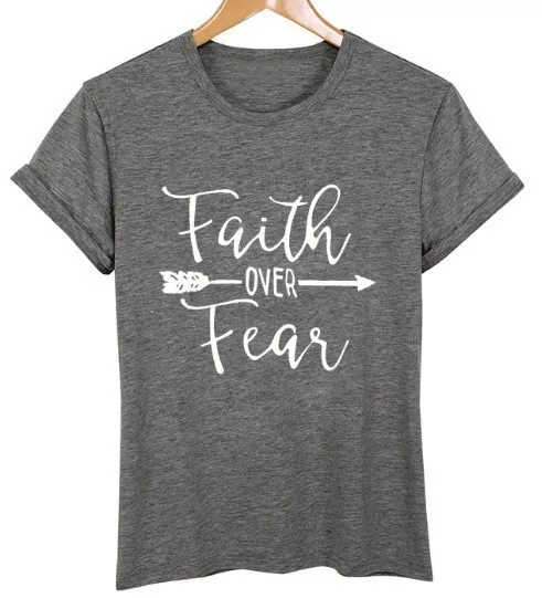 

Faith over fear t-shirt Women Plus Size T-Shirt 5 Colors Summer O Neck Tee Tshirt T Shirt Girl Funny Letter Printed Top-J081
