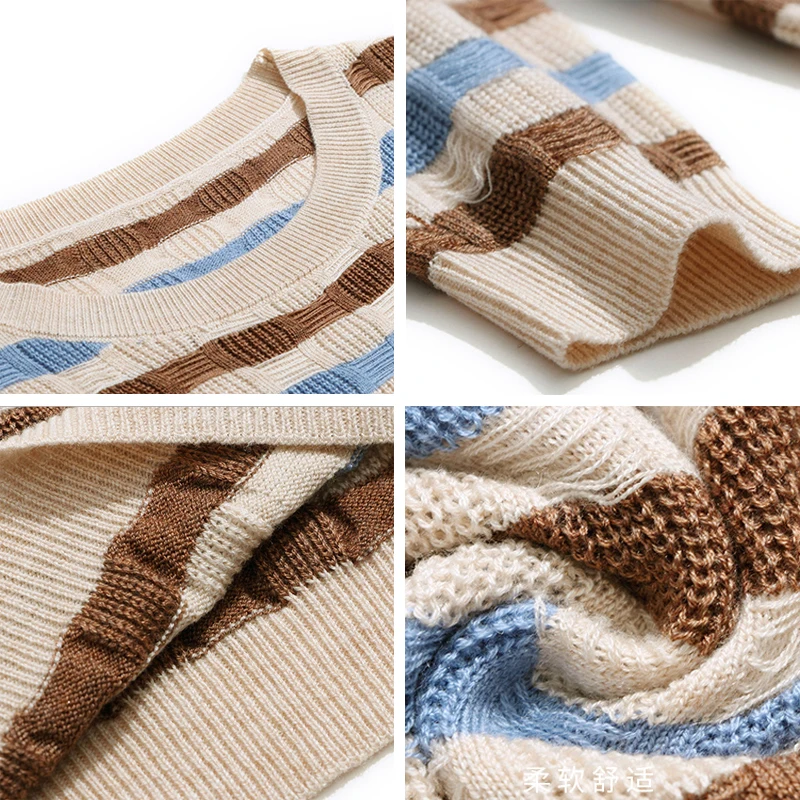 

Vintage Spring Long Sleeve Sweaters Plus Size M-6XL Fashion Knitwear Tops Female Casual Stripe O-Neck Loose Knitted Pullovers