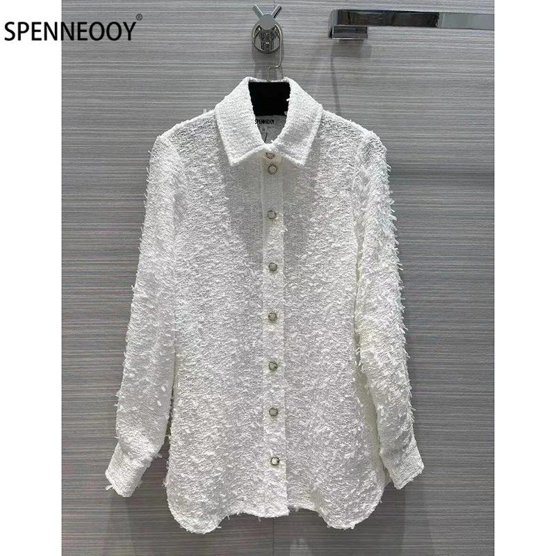 

Женская блузка с длинным рукавом SPENNEOOY, летняя белая однобортная блузка с подкладкой, 2021