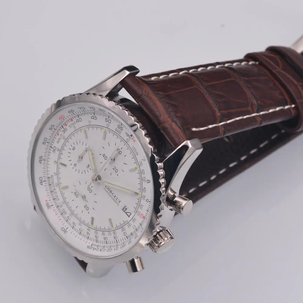 46 мм кожаный ремешок crrju мужские часы cadisen relojes кварцевые наручные часы мужские часы 316 S водонепроницаемые Авто Дата