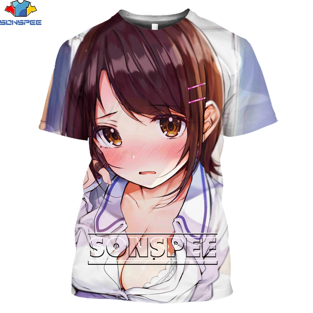 

SONSPEE Anime Cartoon Men's Breathable T-shirt Kawaii Cute Loli Casual Summer Loose Street Sexy Girl Oversized Top