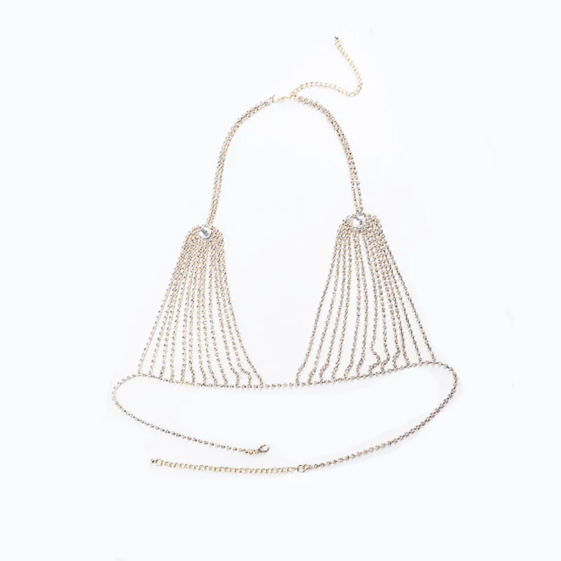 

Fashion Women Statement Jewelry Hollow Body Chain Women Sexy Multilayer Rhinestone Bikini Bra Necklace Beach Costume Accessory