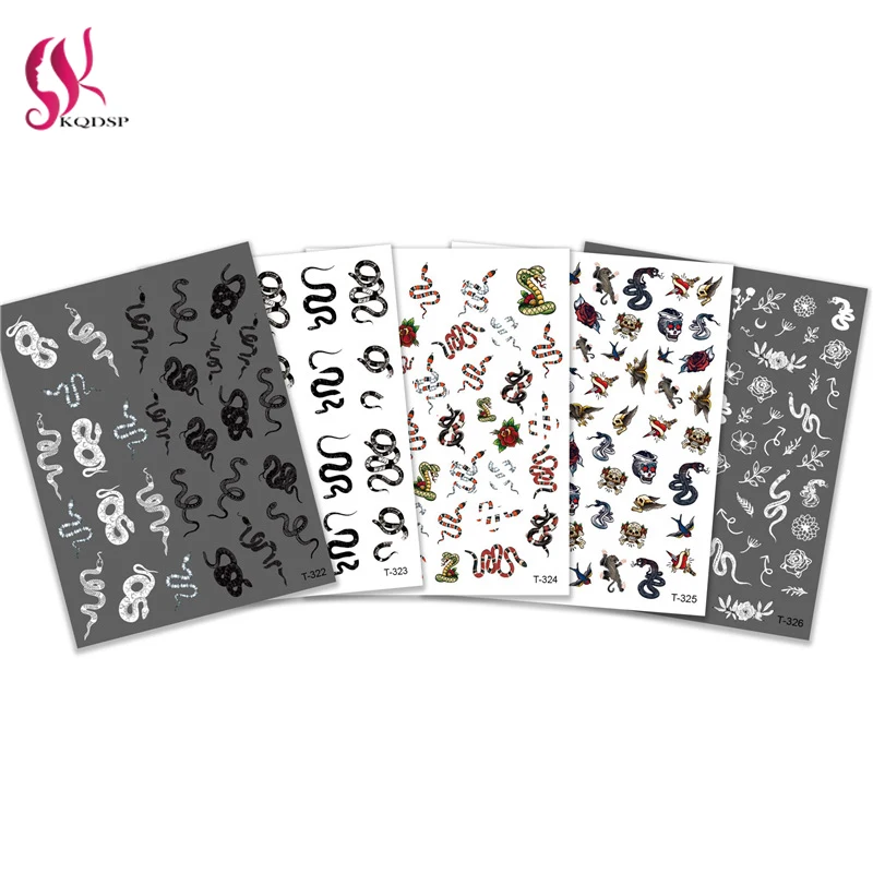 

New 3D Nail Art Stickers Black White Dragon Snake Animal Design Temporary Tattoo Adhesive Water Slider Wrap Decal Manicure Tool