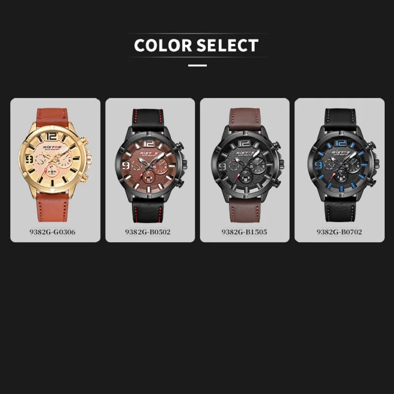 Оригинальные мужские наручные часы RISTOS с календарем спортивные кварцевые