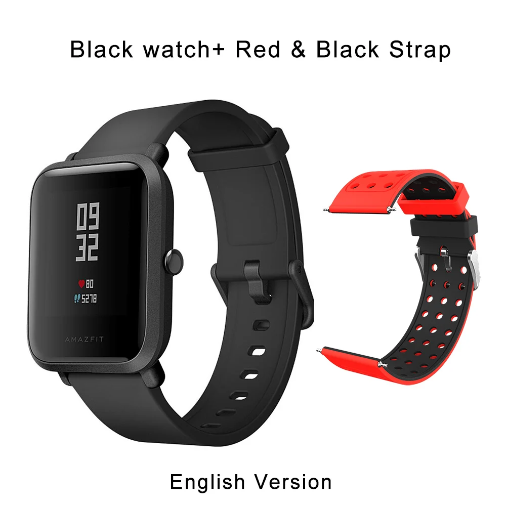 Глобальная версия Huami Смарт-часы Amazfit Bip для мужчин и женщин gps Gloness Смарт-часы 45 дней в режиме ожидания для телефона IOS - Цвет: Black n red strap