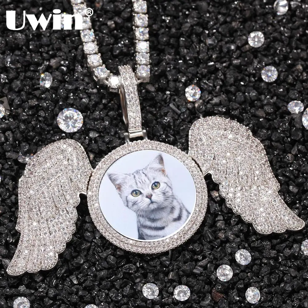 UWIN Fashion Jewelry Custom Photo Pendant Necklace Cubic Zirconia Iced Out Wings Circle Chams Hiphop Jewelry Drop Shipping