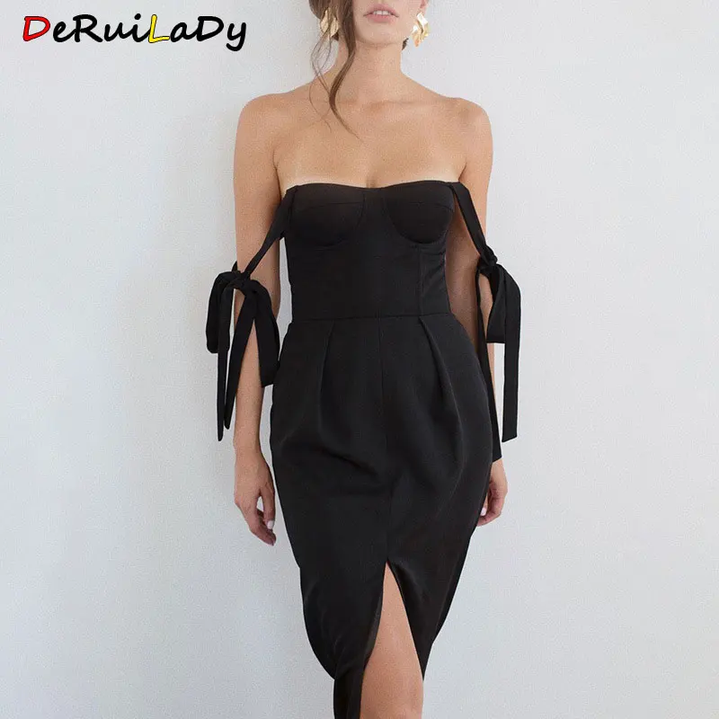 

DeRuiLaDy 2021 Summer Spring Women Loose Spaghetti Strap Mid-Calf Dress Sexy Split Dresses For Women Elegant Lady Party Vestid