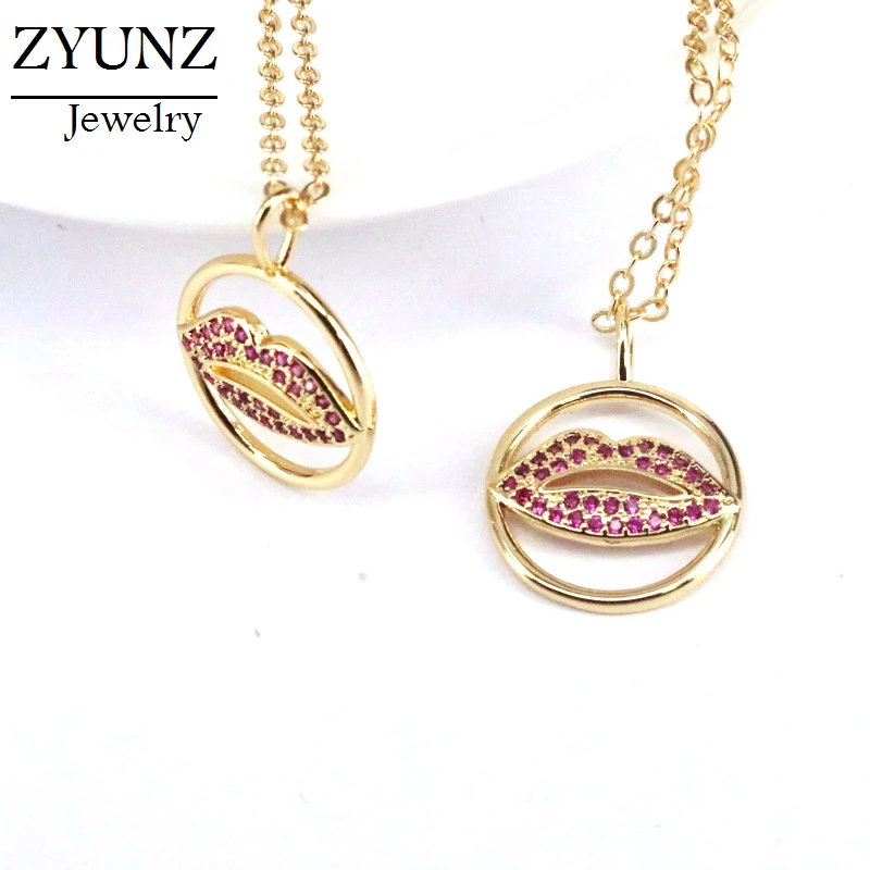 

5PCS, Round Lip Necklace For Women Crystal Necklace Pendant CZ Cubic Zirconia Gold Chain Jewelry Women Gifts