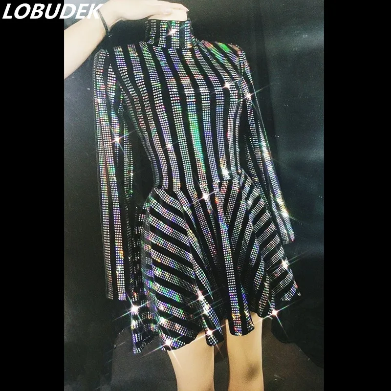 

Black Velvet Multi-color Sequin Short Dress Women Singer Dancer Host Stage Outfit Party Show Nightclub Bar Performance Costume