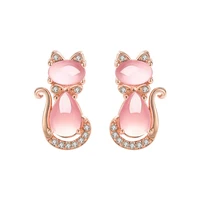 simple pink crystal cat earrings female diamond hibiscus stone cat earrings cute cat earrings earrings wholesale