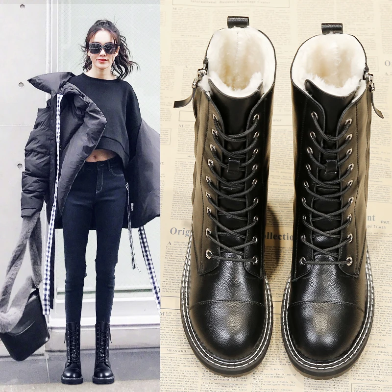 Новые женские сапоги до колена на плоской подошве с круглым носком и боковой