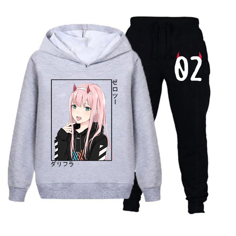 Children Clothing Sets Boy Girl DARLING In The FRANXX Zeo Two Anime Hoodies Sweatshirt+Pants 2 Pcs Clothes Kids Outfits Suits