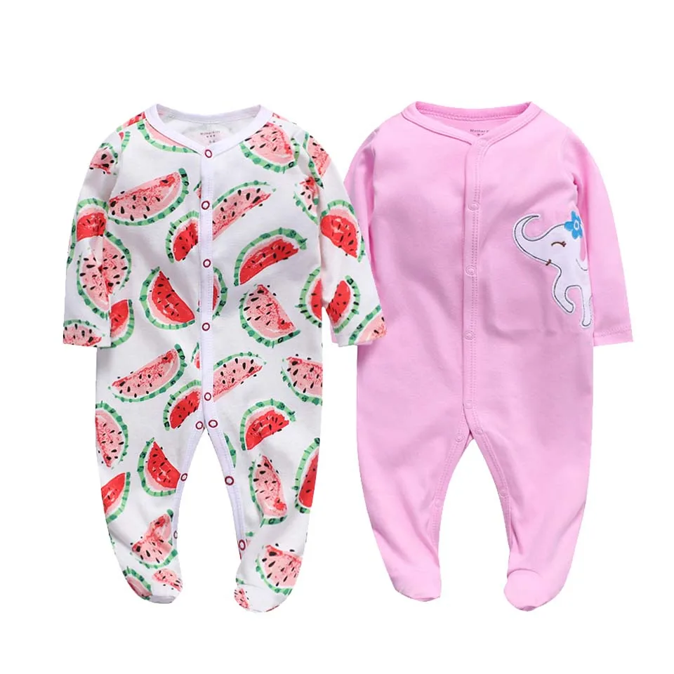 2Pcs/set Newborn Baby Footies Cotton Baby Boy Footies For Kids Clothes Long Sleeve Baby Pajamas Baby Girl 0-12M