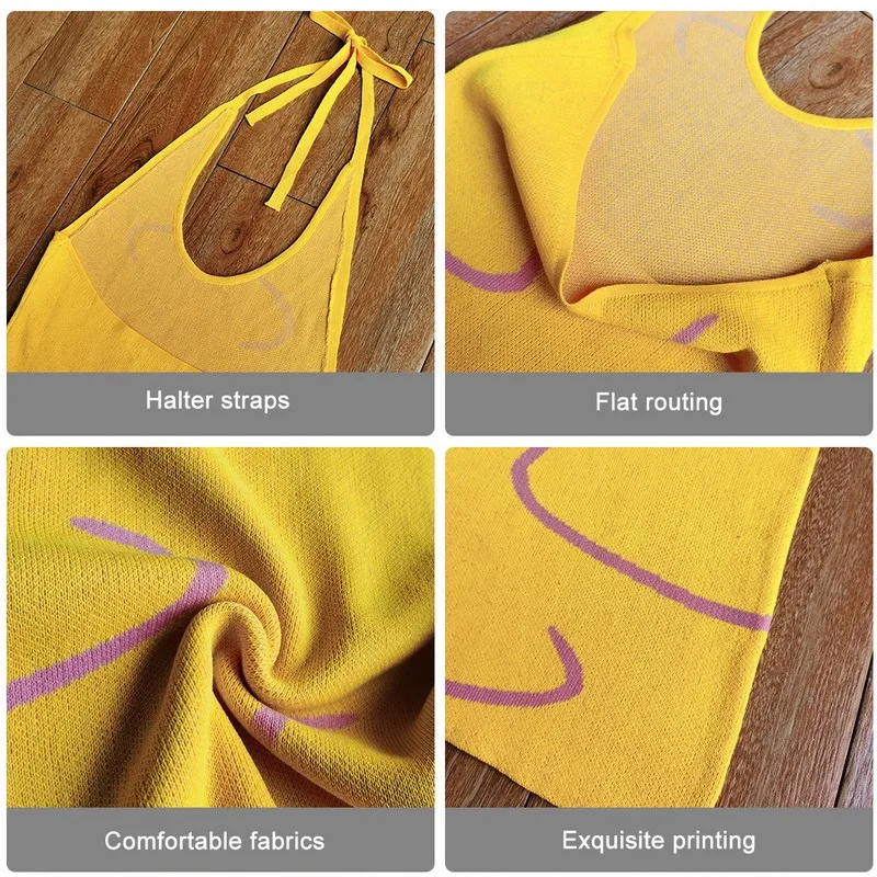 

Oeak 2021 Summer Knitted Bodycon Dress Women Y2K Halter Neck Summer Yellow Sleeveless Midi Backless Party Sexy Dresses Beach