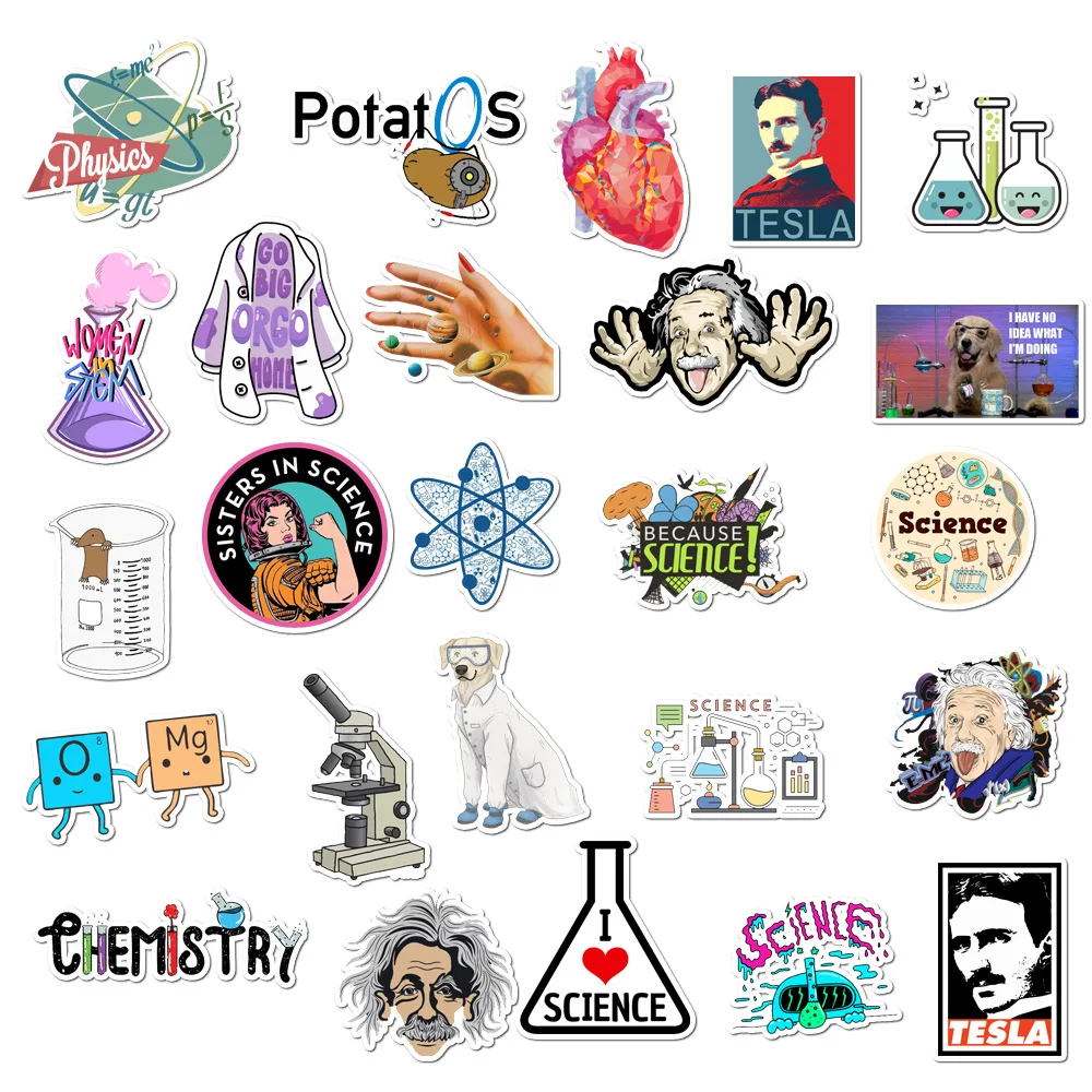 50Pcs Science Experiment Chemical Programming Stickers For Laptop Phone Luggage Waterproof Stationery Sticker Decals Kids Toy | Мобильные