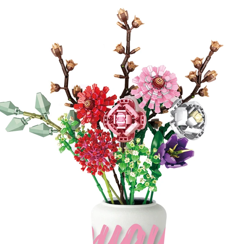 

Конструктор вечный Красочный Букет цветов, набор для домашнего декора, садовое растение, городская сборка, кирпичи «сделай сам», игрушки дл...