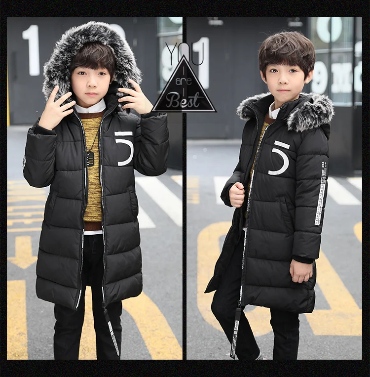 Зимнее утепленное хлопковое пальто пуховик для мальчиков ветрозащитная теплая