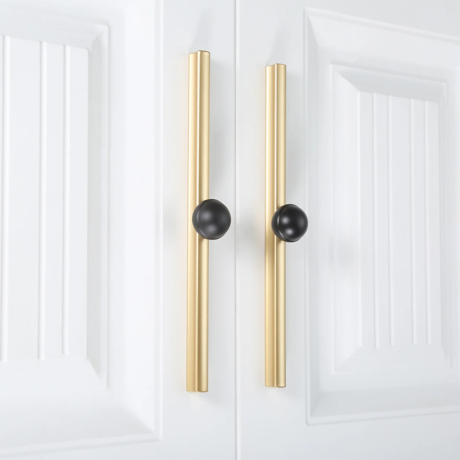 

1Pc 192/320MM Golden Long Door Handle with Black Ball Cabinet Handles Aluminum Door Pulls Drawer Knob Door Furniture Hardware