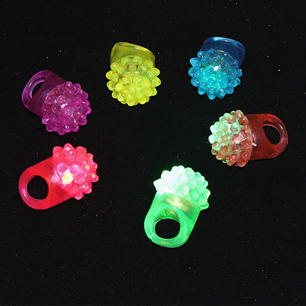 

100PC Glowing Strawberry Rings Light LED Fluorescent Ring Finger Light Jelly Bumpy Rings Flashing LED Bubble Rave