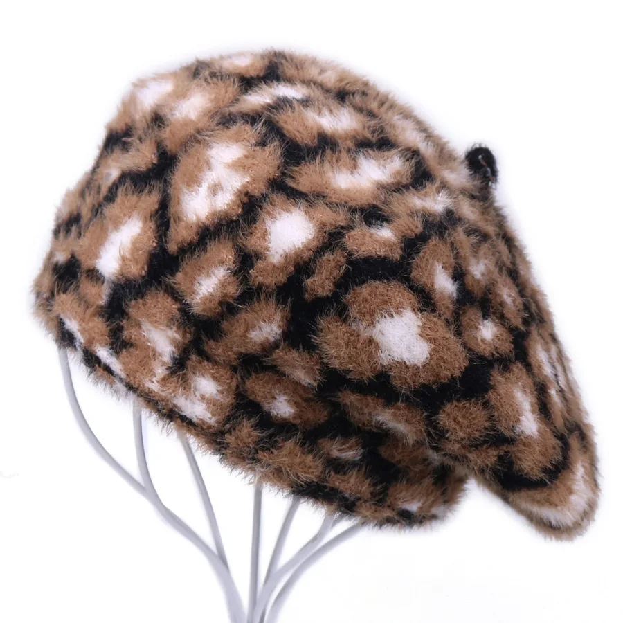 H7479 японский Леопардовый берет шляпа для женщин Имитация норки флис корейский