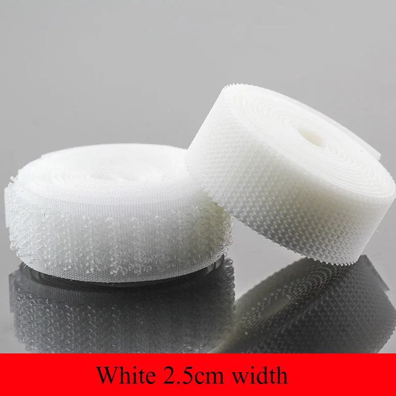 White 2.5cm 1 м супер гладкая крепежная лента назад к спине крепкие крючки и петли кабельные стяжки занавес застежка velcros - Цвет: White 2.5cm