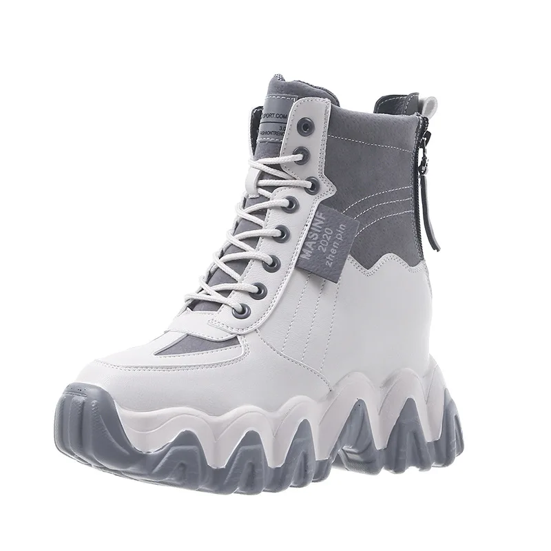 

2021 новые кожаные ботинки Martin с высоким вырезом Женская обувь модная увеличивающая рост женская уличная повседневная обувь трендовая спорт...