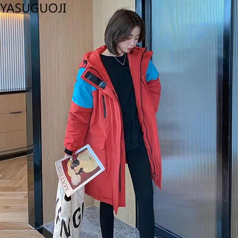 

YASUGUOJI Thicken Winter Korean Cargo Jacket Women Vintage Causal Hooded Long Coat 2021 Fashion Female Safari Style Jackets