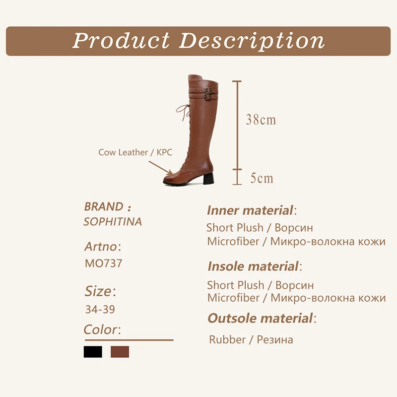 

SOPHITINA Women Shoes New Fashion Leisure Motorcycle Boots Knight Boots Round Toe Zipper Cross-tied Knee-High Boots Women MO737