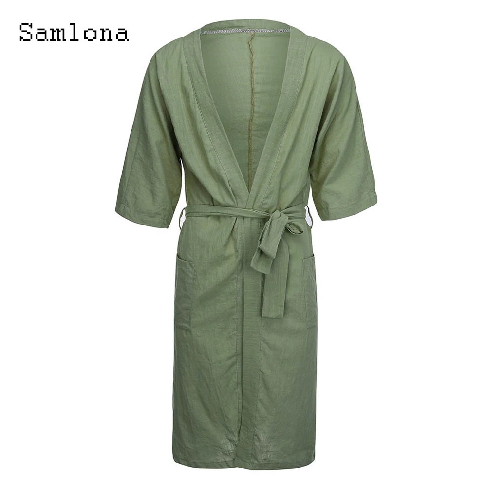 

Plus size 4xl Sexy Men Kimono Pajamas Linen Outerwear with Belt Cardigan Pajamas Sleepwear Mens 3/4 Sleeve Bathing Clothes