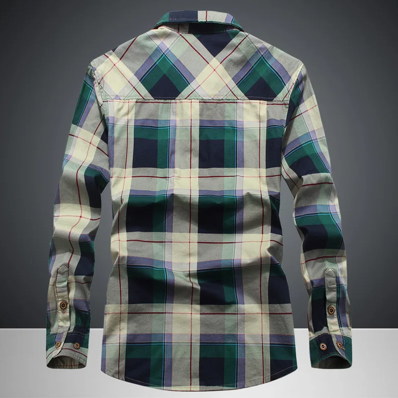 

Spring New Men's Long-Sleeved Shirt Military Large Size Loose Cotton Men's Casual Plaid Outdoor Quipment Shirt Quality Men