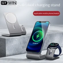 GTWIN 2 in 1 Magnetic Wireless Charger Stand For iPhone Fast Charging For Apple Watch iWatch For iPhone 12 Pro Mini Phone Holder
