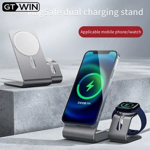 gtwin 2 in 1 magnetic wireless charger stand for iphone fast charging for apple watch iwatch for iphone 12 pro mini phone holder free global shipping