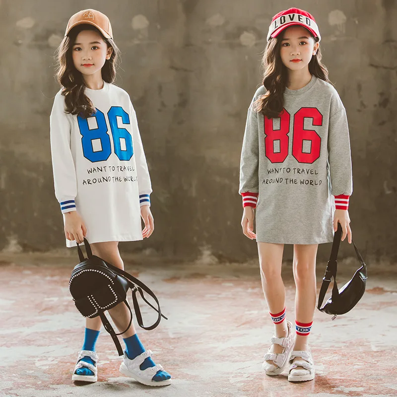 Одежда для девочек платье-футболка с длинными рукавами платье принцессы