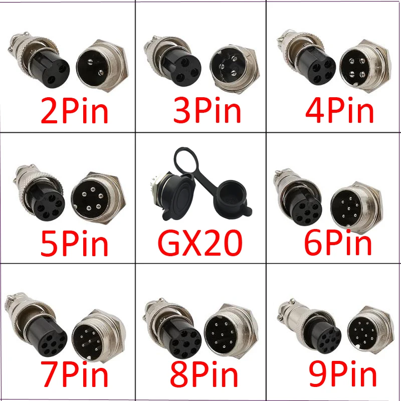 1 шт. 2 3 4 5 6 7 8 9 Pin GX20 Штекерный гнездовой авиационный соединитель Проводная панель