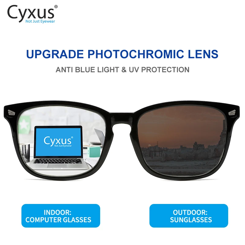 Cyxus фотохромные синий светильник, блокирующие очки для мужчин и женщин, снижают усталость глаз, открытый антибликовый UV400-8382