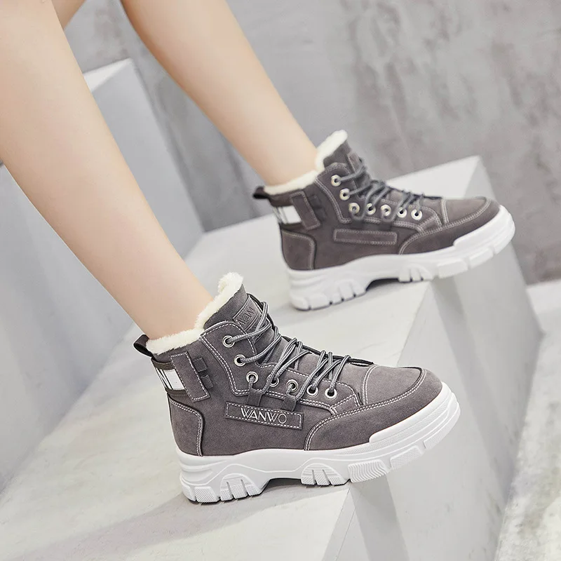 

Women Casual Shoes New Suede Leather Fashion Women sneakers Shoes Flats Platform Warm Plush Women Shoes High Top Winter shoes