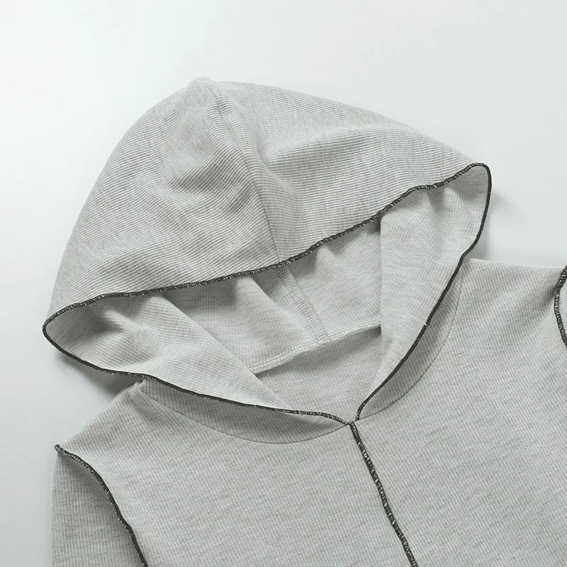 

2021 Spring Summer New Hooded Knitted Dress Women Solid Full Sleeve Bodycon Short Dress Ladies Slim Zipper Hip Party Dresses