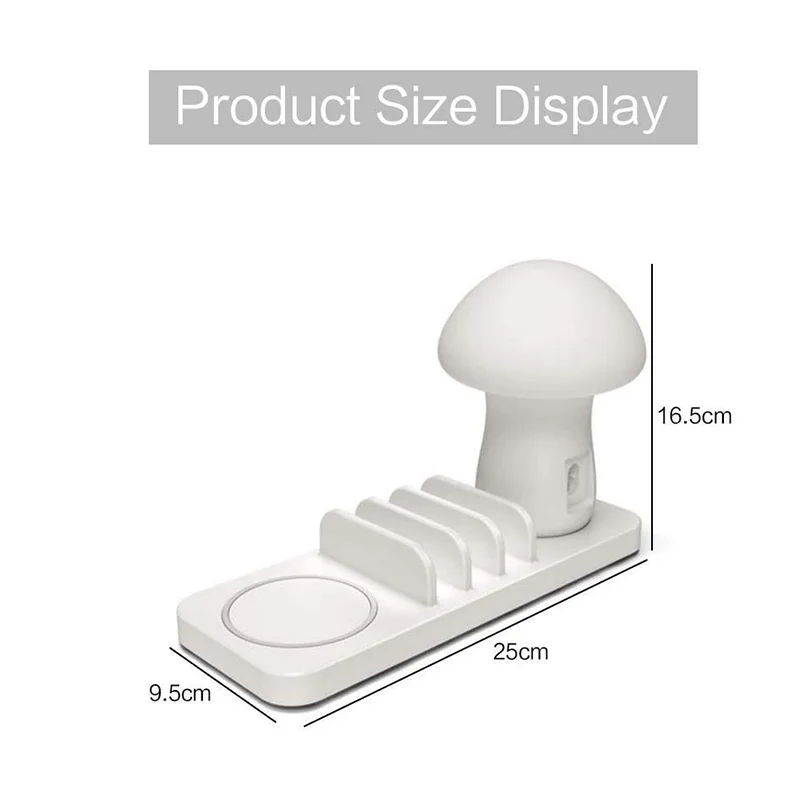 

Multiple USB Charger Mushroom LED Lamp Wireless Charging Station Dock QC 3.0 Quick Charger for Mobile Phone Tablet PC Kids Gift