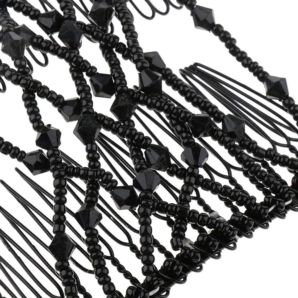 

Women Elastic Beaded Elastic Hairpin Stretchy Handmade Hair Double Clip Comb Styling Tool Accessory for Women Girls