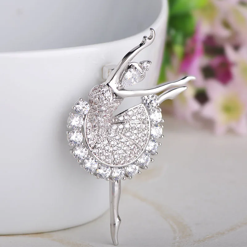 Женская брошь в форме балерины Blucome изысканная с микроинкрустацией из циркония