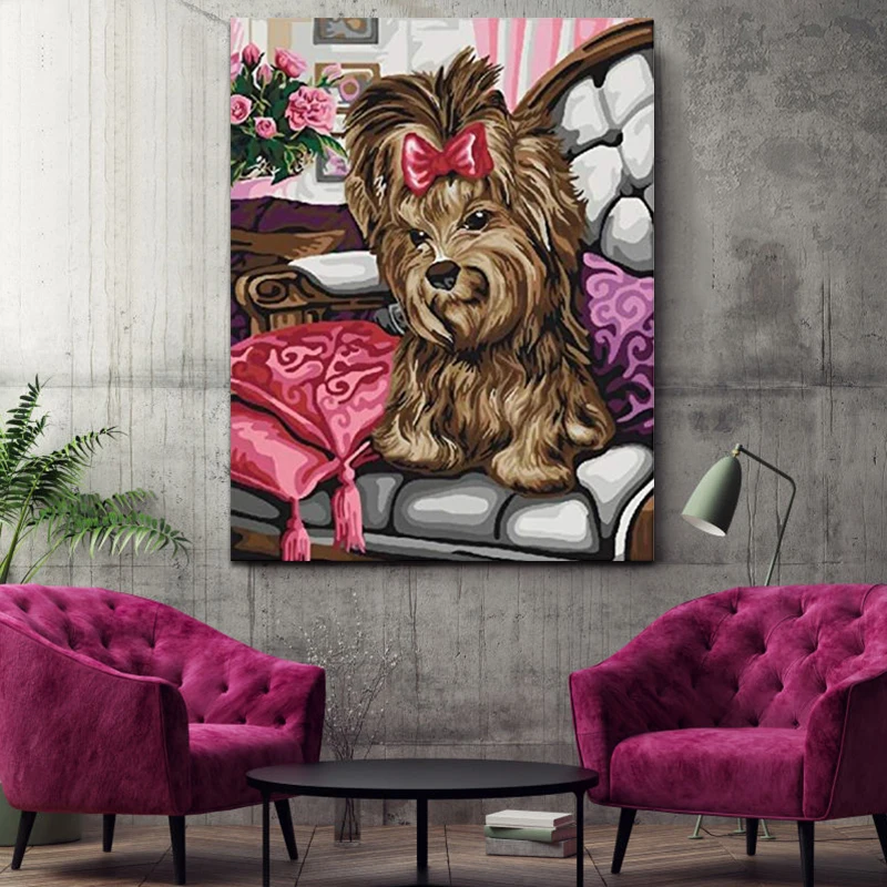 DIY картинки для раскраски по номерам с собакой Картина Рисунок Рельеф Живопись в