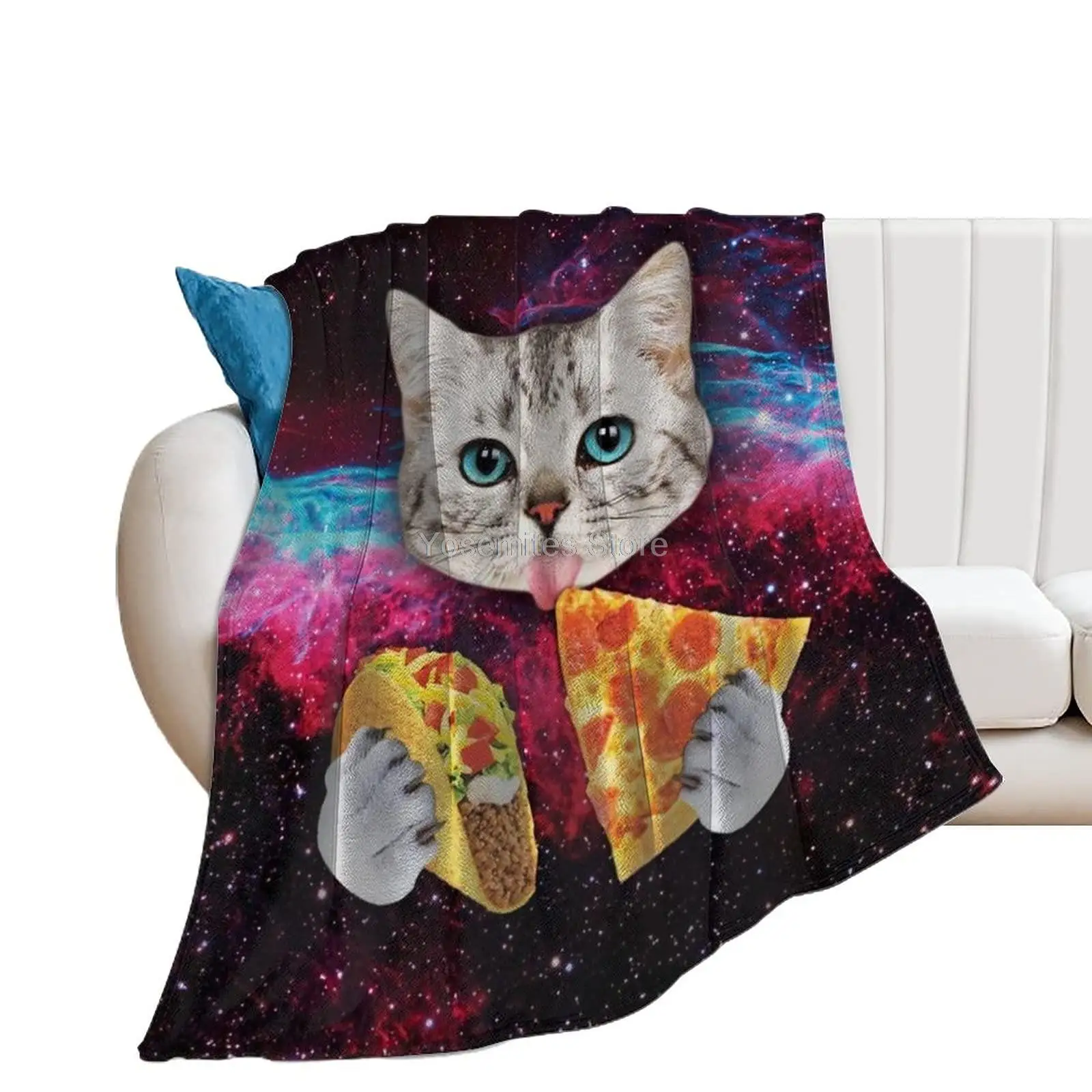 

JunoSports Cat Ultra Soft Fleece Blanket for Kids Adults Galaxy Pizza Cat Lightweight Cozy Plush Flannel Blanket for Sofa/Couch