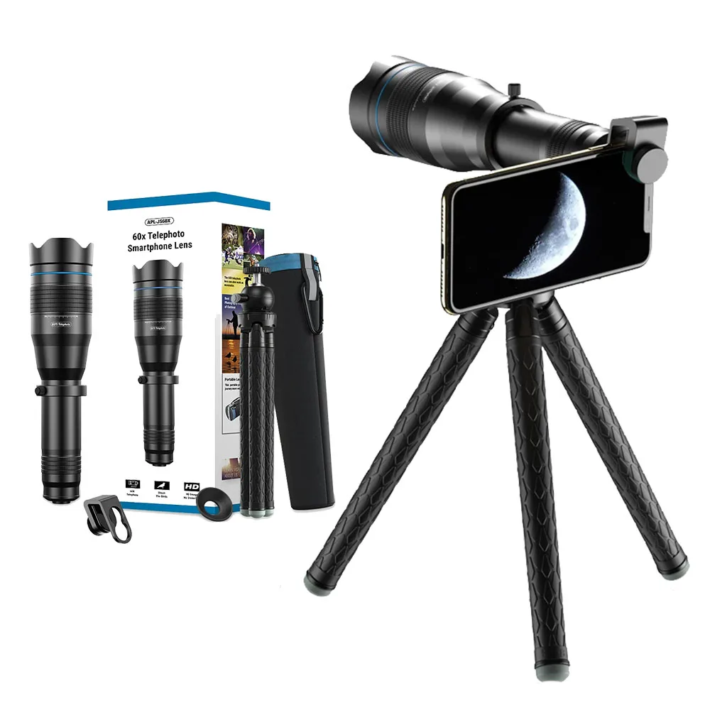 

Объектив для камеры телефона APEXEL 60X, телескоп, супер телескопический зум, Монокуляр + Выдвижной Штатив для всех смартфонов