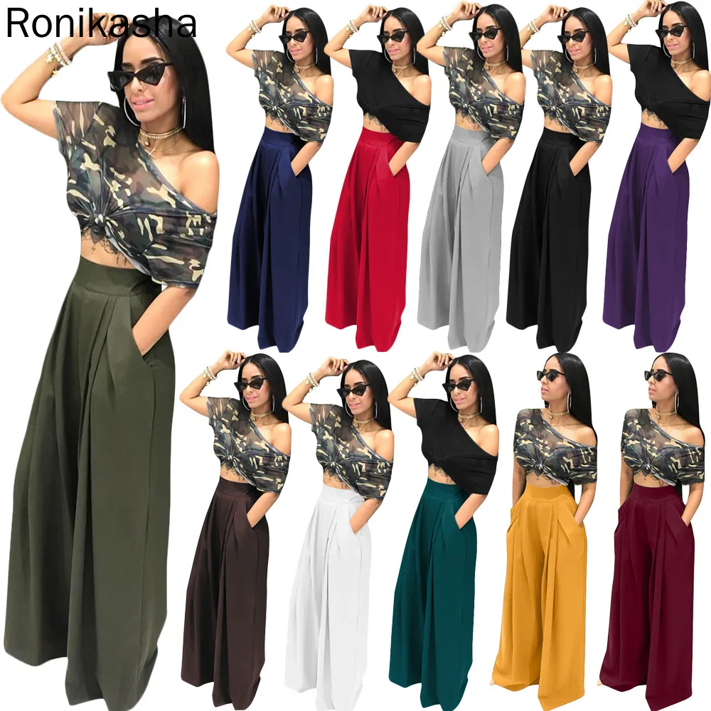

Ronikasha Women Stretchy Wide Leg Lounge Pants Loose Casual Long Pant Woman Office Trousers (S-3XL)